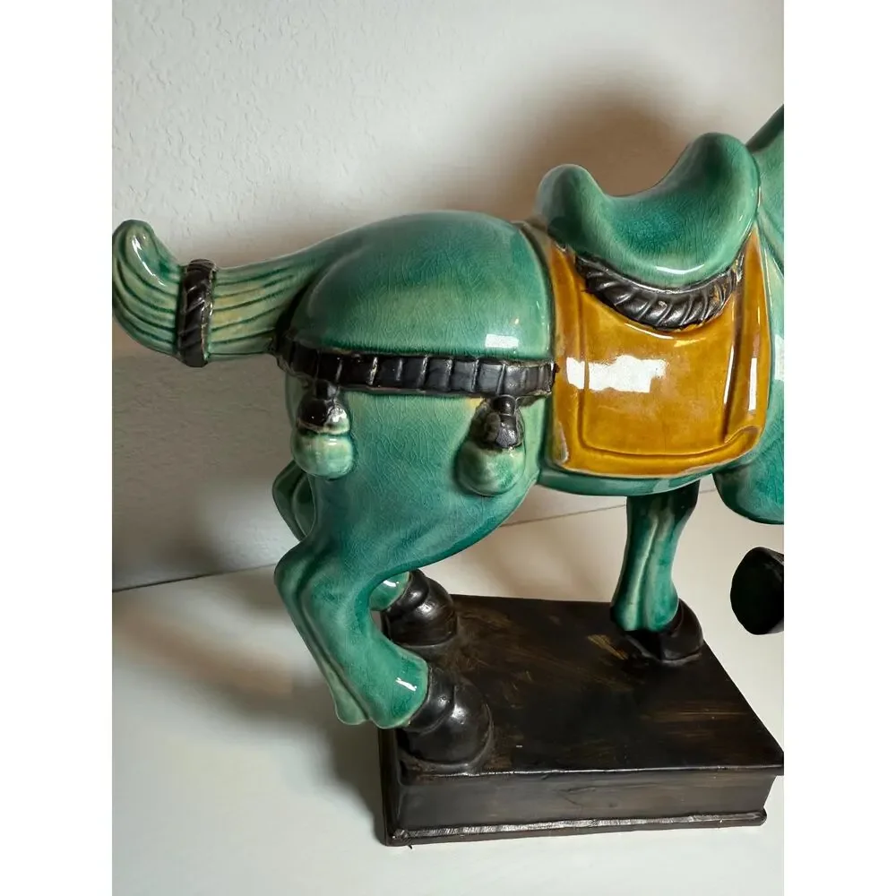 Vintage Green Ceramic Horse Figurine Mid-Century Equestrian Decor